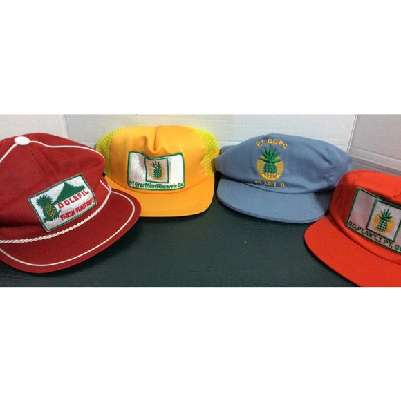 PT Great Giant Pineapple Co snap back Trucker Hat Vintage Lot Of 4 - Picture 1 of 12
